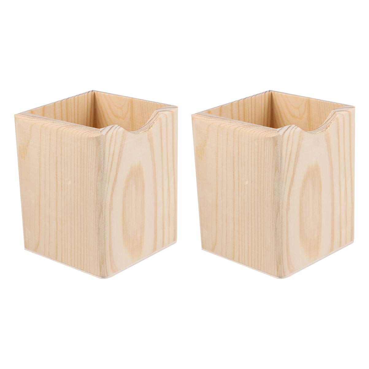 Healifty Pen Pot Pen Holder Square Tube Wooden Pen Container Desk Organizer for Home Office