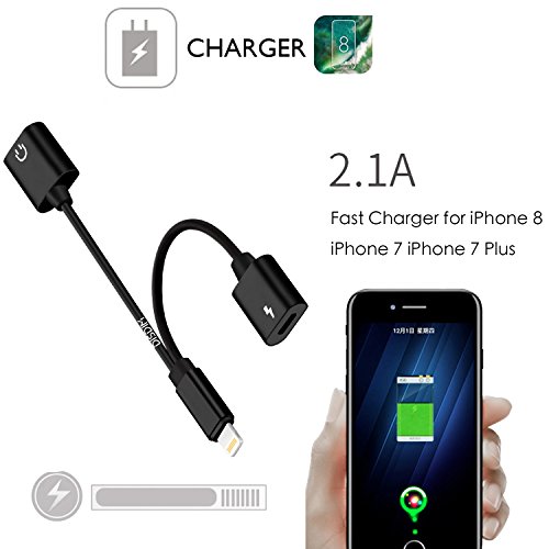 iPhone X Dual Lightning Adapter, DISDIM 2 in 1 Lightning to Lightning Headphone Jack Splitter and 8 Pin Charger Port Cable for iPhone X/ 8 /8+/7 / 7 Plus, iOS 11,Support Call and Music Control (Black) - Thumbnail 5