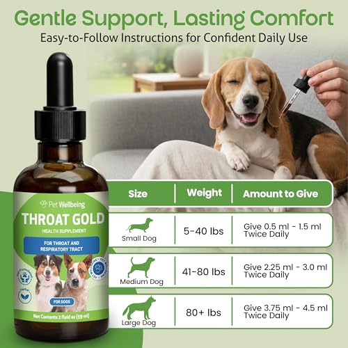 Pet Wellbeing - Throat Gold for Dogs - Natural Herbal Throat and Respiratory Support for Canines - 2 oz (59ml)