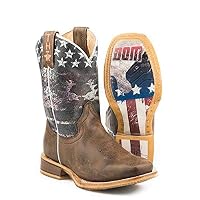Tin Haul Youth Kids Size 4 American Flag Freedom Leather Cowboy Boots Brown