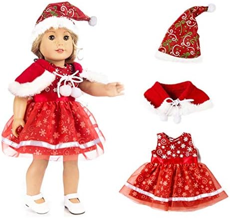ENCEEN Dolls Christmas Clothes Dresses Hat Shawl Set for 18 Inch American Girl Doll Accessory