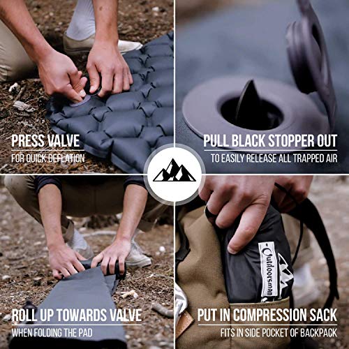 Outdoorsman Lab Camping Sleeping Pad - Ultralight Inflatable Camping Mat Pad for Backpacking & Hiking - Durable Insulated Sleeping Mat, Compact Carrying Bag and Repair Kit (Orange Bundle with Pillow) - Thumbnail 4