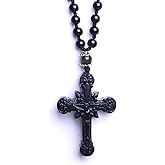 TTXSHYH Black Obsidian Cross Necklace, Natural Obsidian Cross Healing Crystal Energy Stone Protection Amulet Charm Pendant Necklace for Women Men Couples Pendant Necklace with Adjustable Bead Chain
