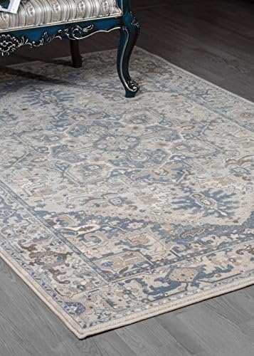 Moldabela All-Natural Wool Rugs – Traditional Wool Area Rug – Living Room Wool Rug - Dirt and Stain Resistant – Anti-Allergenic Soft, Luxurious Feel (2x3 m, Bella Ivory & Blue)