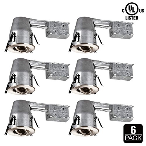4-inch Remodel Recessed Can + Gimbal Trim Kit, UL-listed Air Tight & IC Housing Can, GU10 Socket Included, Satin Nickel Metal Trim, Decorative Recessed Retrofit Kit, 120V Line Voltage, Max 35W