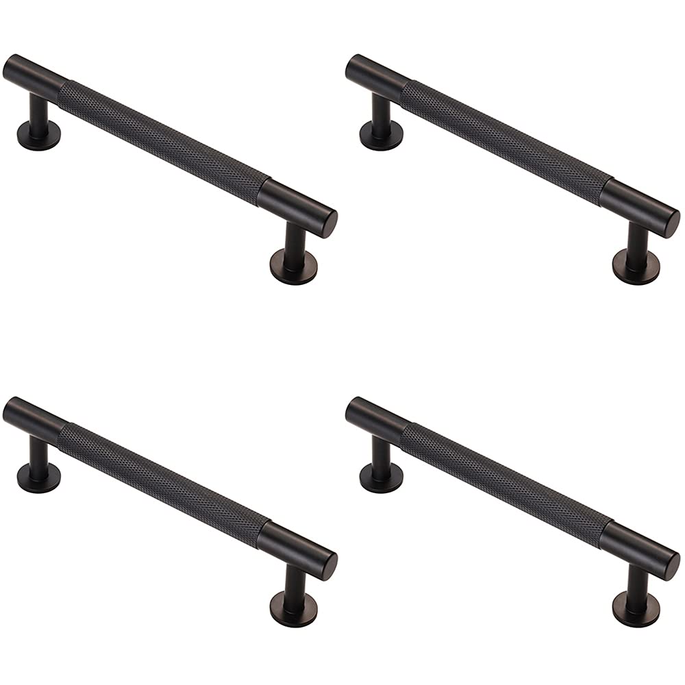4 Pack | Knurled Bar Door Pull Handle - 158 x 13mm - 128mm Fixing Centres - Matt Black | Designer Cabinet Pull Handle - Wardrobe Cupboard Door Handle - Suitable for Lightweight Internal Doors