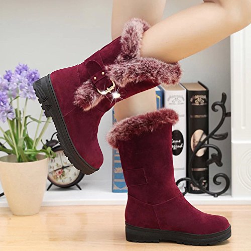 Fur Booties for Women, Sunyastor Women Boots Slip-On Soft Snow Boots Flat Winter Fur Lined Ankle Boots Shoes