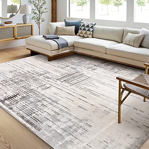 Leesentec Carpet Rug Modern Abstract Rugs for Living Room Short Pile Soft Carpet Bedroom Modern Large Area Rugs for Living Room Non-slip Carpet Floor Mat Home Decor (Beige Grey, 200 x 300 cm)