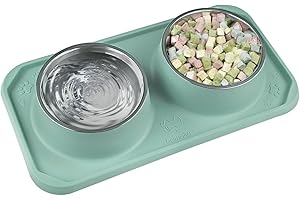 Gentledog Cat Bowls for Food and Water, Upgrade Cat Food Bowls for Indoor Cats, Premium Removable Stainless Steel Double Bowls with Silicone Anti-Slip Pads, Water Bowl for Cats and Dog (Blue)