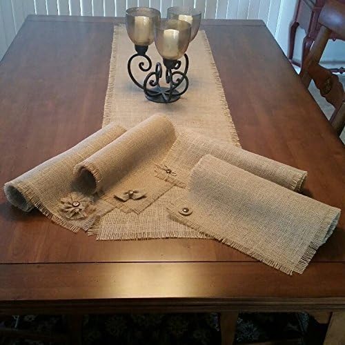Burlap Shabby Chic Table Runners with a Handmade Button, Bow-tie, Bow or Flower Accent