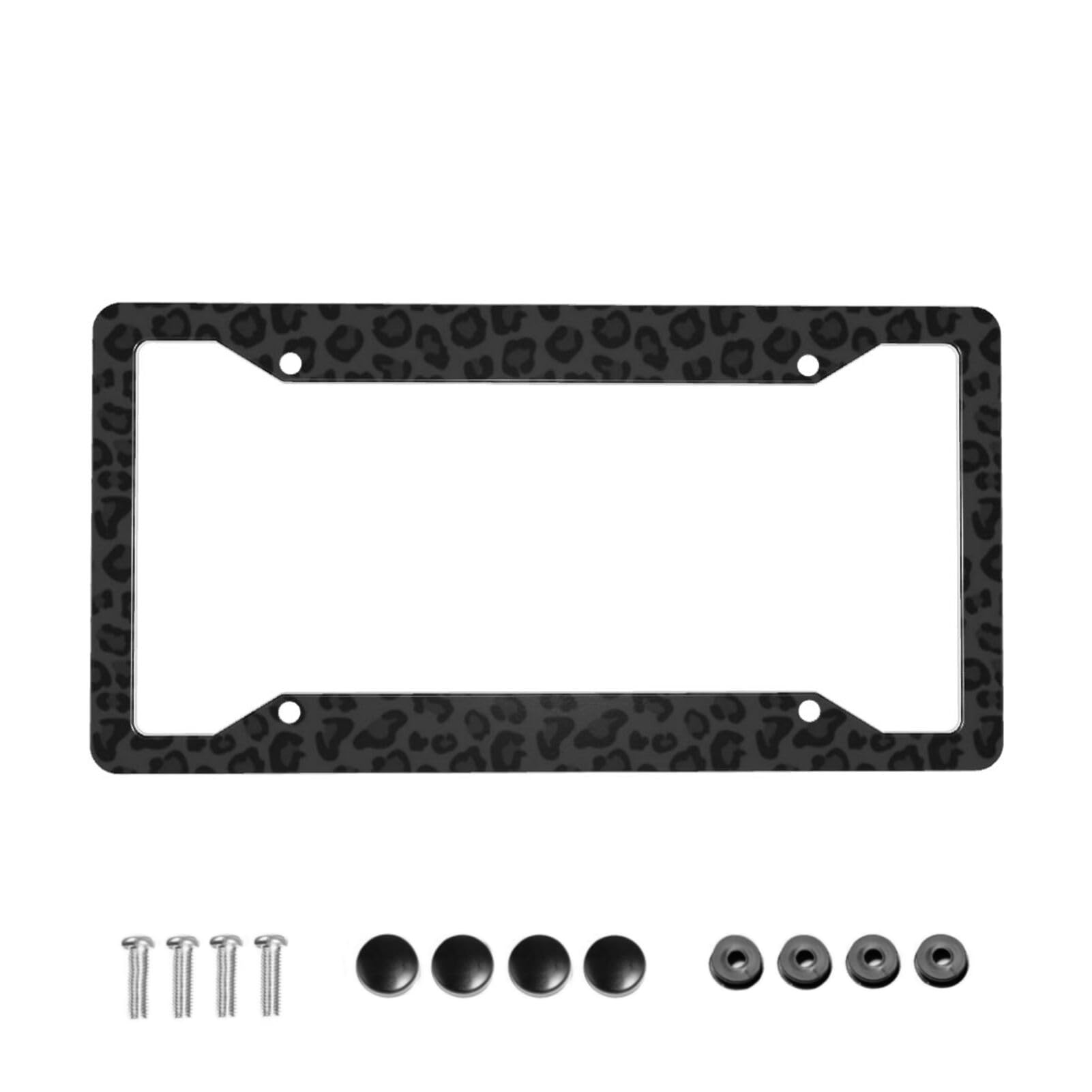 Photo 1 of ***MISSING ASSEMBLY PIECES*** Black Leopard Print License Plate Frame - Leopard Personalise License Plate Frames Aluminum Metal Novelty Auto Car Tag Holder with 4 Holes 12.3" x 6.3"in Equipped with Screws for Women/Men Covers