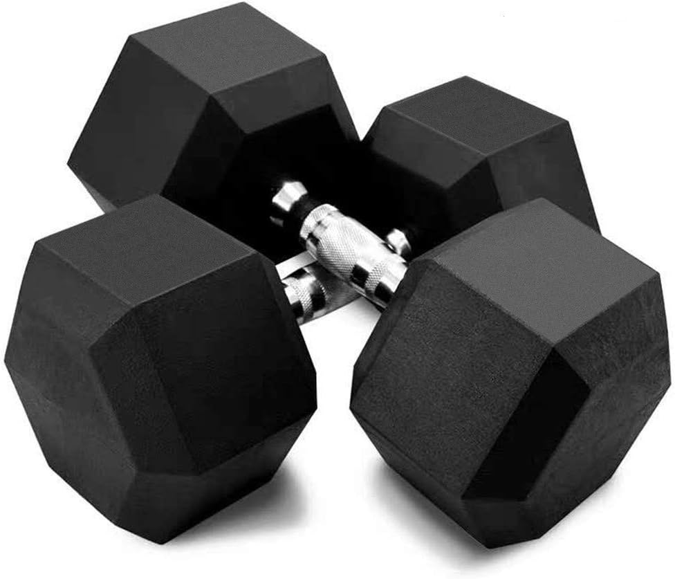 Leaf2you 1 Pair Hex Rubber Dumbbell with Metal Handle for Strength Training, Weight Loss, Workout Bench, Gym Equipment, and Home, Pair of 1 Heavy Dumbbells