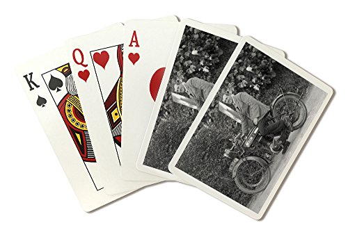 Man on Old B.S.A. Motorbike (Playing Card Deck - 52 Card Poker Size with Jokers)