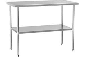 HOCCOT Stainless Steel Table for Prep & Work 30" X 48" inches with Adjustable Shelf, Commercial Workstations, Utility Table in Kitchen Garage Laundry Room Outdoor BBQ