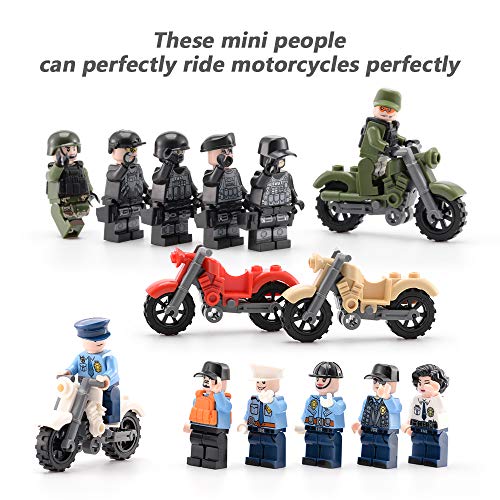 image for Feeke 16 PCS Building Block Toy Set, Motorcycle / Vehicle with Army Mi