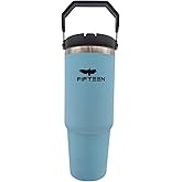 30oz Insulated Stainless Steel Water Bottle with Handle | Leakproof Tumbler with Straw & Flip Lid | BPA-Free, Double Wall Vacuum Flask for Hot & Cold Drinks | Gym, Travel & Office (Aqua Blue)
