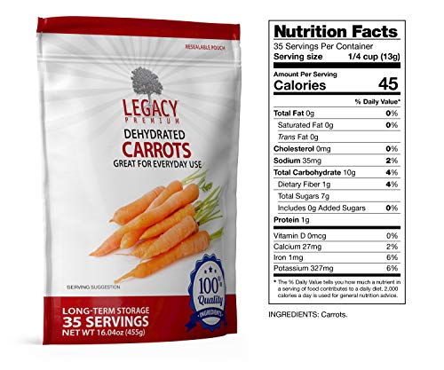 Legacy Essentials Dehydrated Carrots: Long Shelf Life Emergency Survival Vegetables - Great for Camping, Ingredients, Food Storage, More (Quantity 1) - Thumbnail 2
