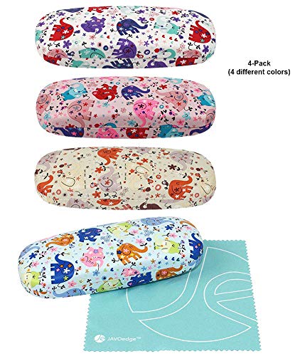 [4 PACK], JAVOedge Printed Elephant Pattern Durable Hard Clamshell Eyeglass Storage Case with Bonus Microfiber Cloth - Thumbnail 6