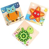Sumnacon Jigsaw Puzzles Toys For Toddlers, 3D Wooden Fancy Education Learning Intelligence Toys Grown Up Puzzles For Kids Children, 3 Pack Animals of Tortoise,Owl,Starfish