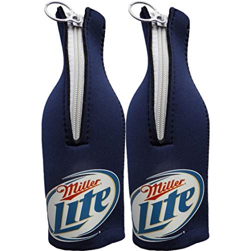 Miller Lite 2 Bottle Sleeves - Blue Beer Coolies for Cans and Bottles - Bulk Drink Coolers - Wedding, Party, Event Gift (Bottle, 2 Pack)