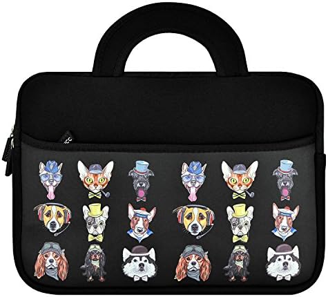 KOZMICC Water Resistant Case (Dog &amp; Cat Print / Black) w/ Handle for 12-" Apple MacBook and 11-"Macbook Air