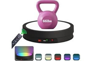 JAYEGT Variety Colors LED Light Non-Slip Rotating Display Stand , 66lbs Load, 360 Degree Photography Turntable for Glass Crystal Spherical Artwork (8.66inch / 6Color LED Light / Black / Wired)