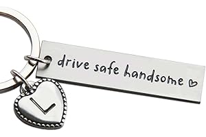 OFlyDesigns Drive Safe Handsome Keychain for Boyfriend Husband, Brother, Valentine's Gifts, Stainless Steel Key Chain, Personalized Name Keychain Gift, Boyfriend Birthday Gift
