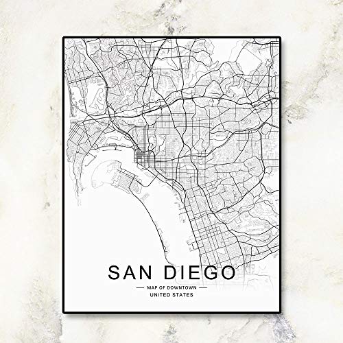 San Diego Map, Office Map Art, Map of Downtown, San Diego Wall Art