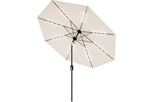 JoanKaren Solar LED Patio Umbrella, 10FT Outdoor Market Parasol with Crank Tilt, Waterproof UV Resistant, 8 Sturdy Ribs for G