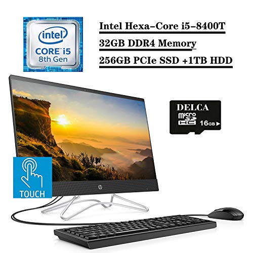 2020 Flagship Hp 24 All In One Desktop Computer, 23.8″ FHD IPS Touchscreen, Intel Hexa-Core i5-8400T (Beats i7-7700T), 32GB DDR4 256GB PCIe SSD 1TB HDD, DVD WIFI HDMI Win 10 + Delca 16GB Micro SD Card