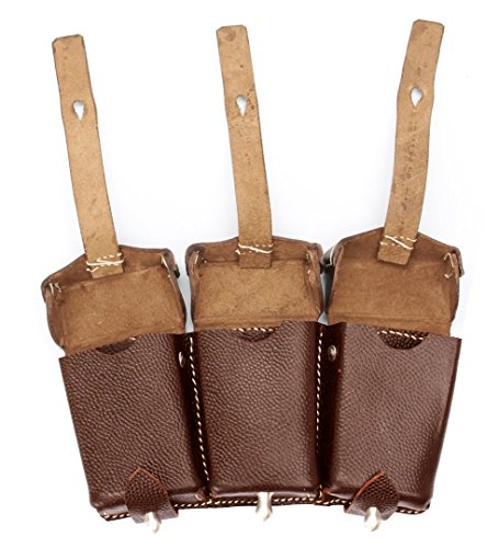 Ultimate Arms Gear Mauser Karabiner K98 Rifle WWII Reproduction German Brown Leather Strap Triple Ammo Ammunition Cartridge Rounds Stripper Clips Pouch with D-Ring Y-Straps Belt Attachment