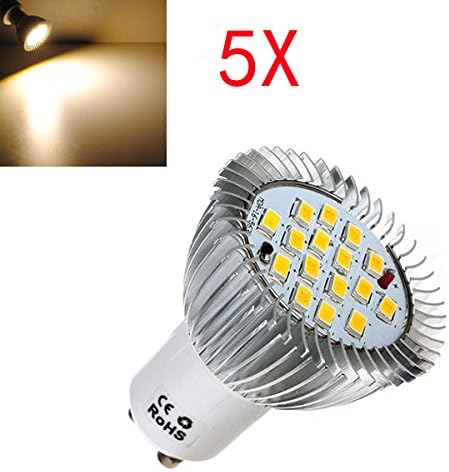 5X GU10 6.4W 16 SMD 5630 LED Warm White Spot Bulb 85-265V.