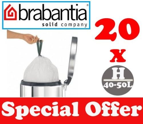 20 x 40-50L Litre Brabantia Smartfix Bin Liners Waste Bags Sacks Type H 8.8-11 UK Gal by Bargains Hut