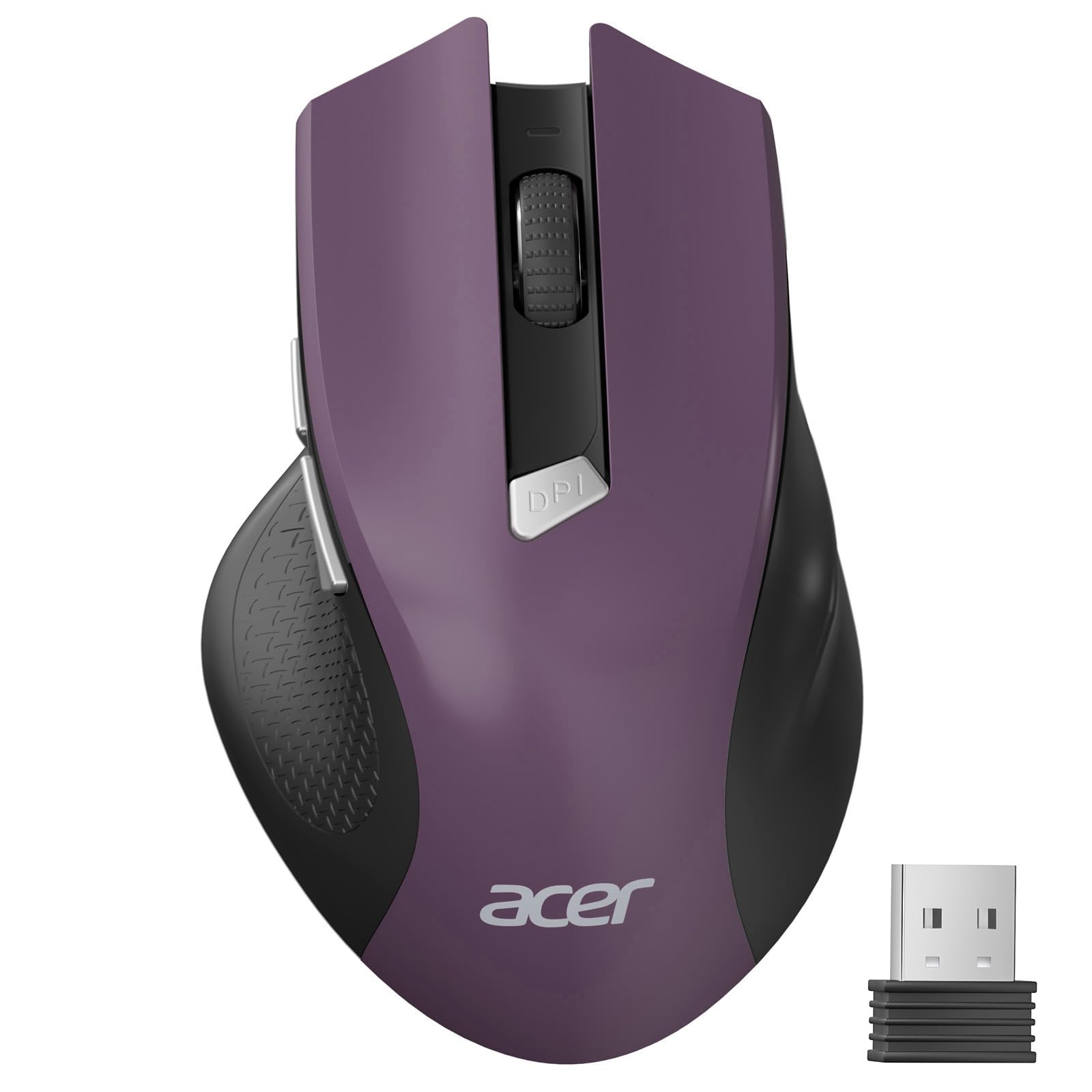 Photo 1 of acer Wireless Mouse for Laptop, 2.4GHz Computer Mouse 3 Adjustable DPI Office Cordless USB Mice with USBA Receiver, 6 Buttons, 1600 DPI, Medium to Large Sized Hands (Purple)