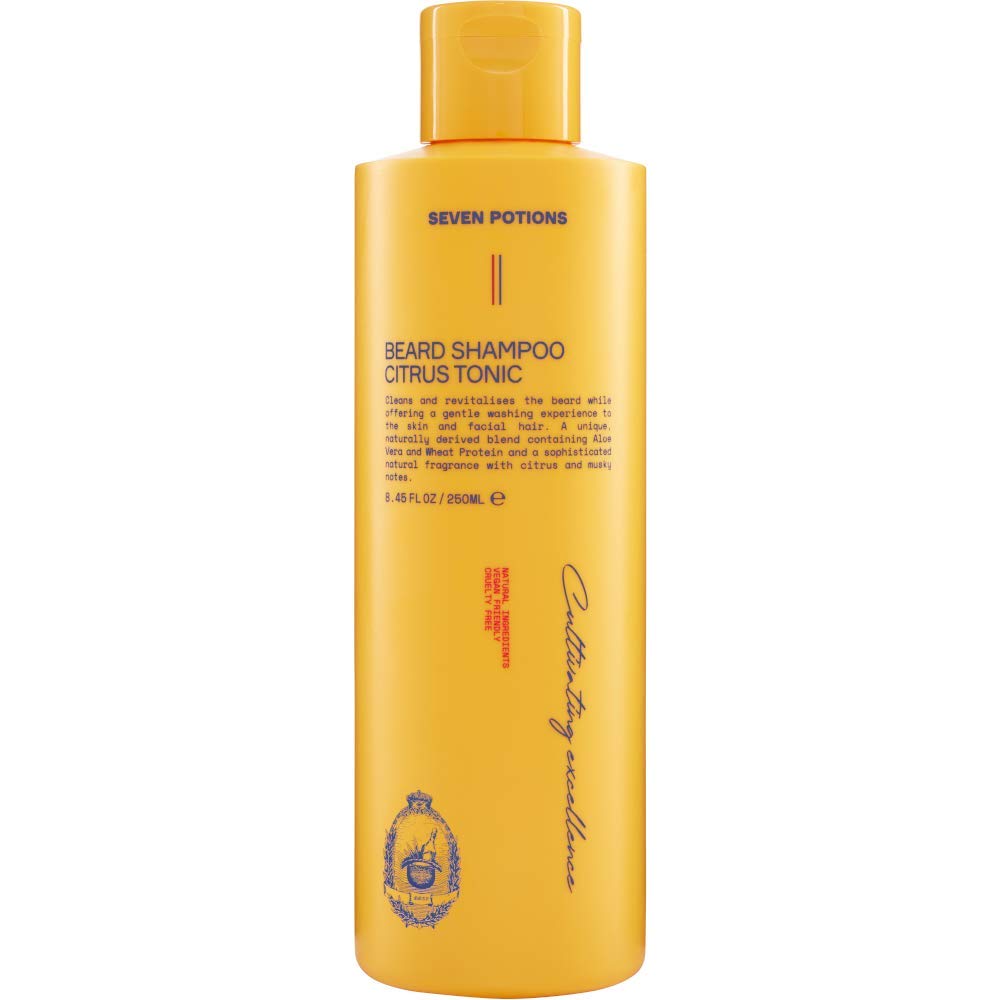 Seven Potions Beard Shampoo for Men — Gentle, Cleansing Beard Wash for a Clean Beard with No Beard Itch — Natural, Vegan, Cruelty Free — Citrus Tonic (250 ml)