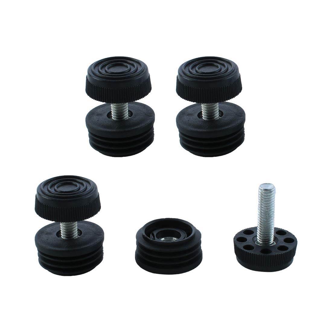 Sourcingmap Leveling Feet 1 1/4" 32mm OD Plastic Round Tube Inserts Kit Furniture Glide Adjustable Leveler for Desk Sofa Leg 4 Sets