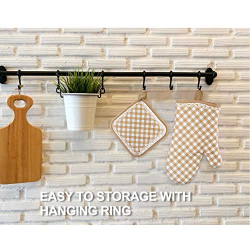 Vakoo Oven Mitts and Pot Holders Sets - Heat Resistant Potholders and Oven Mitts Soft Cotton Lining with Non-Slip Surface for Safe BBQ Cooking Baking Grilling (4-Piece Set,Mesh Beige) - Thumbnail 4