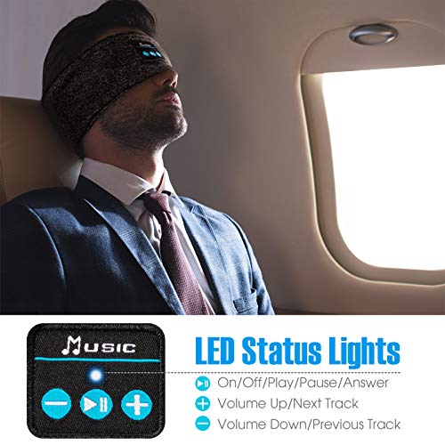 Sleep Headphones Bluetooth Headband, HiFi Wireless Bluetooth 5.0 Music Headband Elastic Sports Headband Headphones with Built-in Thin Headphones for Running Yoga Travel Side Sleepers (Grey)