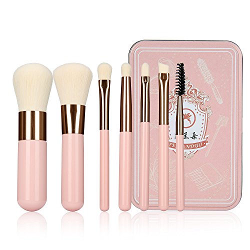 Marshmallow Makeup Brush Set, YEVITA 7pcs Professional Synthetic Face Brush with Portable Case for Foundation Eye Makeup Concealer Mascara Contour Lip Cosmetic Powder Tools Kit for Women-Pink