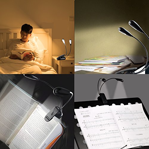 New Stlye LED Book Light - Clip on Light / Reading Light/ Night Light- 10 LED Music Stand Light with 2 Arms , Flexible Eye-Friendly Desk Lamp, Portable Travel Light Best For Readers