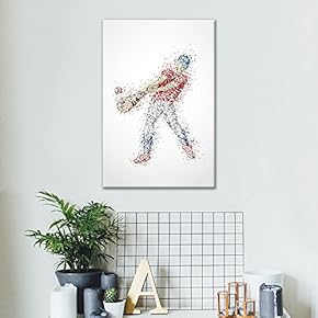 Canvas Wall Art Sports Theme - Abstract Man Hitting a Baseball Formed Colorful Dots - Giclee Print Gallery Wrap Modern Home Art Ready to Hang - 12x18 inches