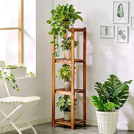 Beauty Panda Teak Wood Multipurpose Plant Stand/Pot Stand, Living Room Side Stand, Flower Pot Stand, Vase Stand, Indoor Outdoor Planter Display Shelving (TK005-T4, Natural Wood)