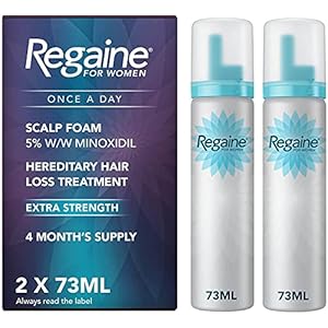 Regaine-for-Women-Once-A-Day-Hair-Loss-Regrowth-Scalp-Foam-Treatment-with-Minoxidil-2-x-73-ml-4-Month-Supply Regaine for Women, Hair Growth & Prevents further Hair Loss, Scalp Foam, with Minoxidil, 4 Months’ Supply , 2 x 73ml