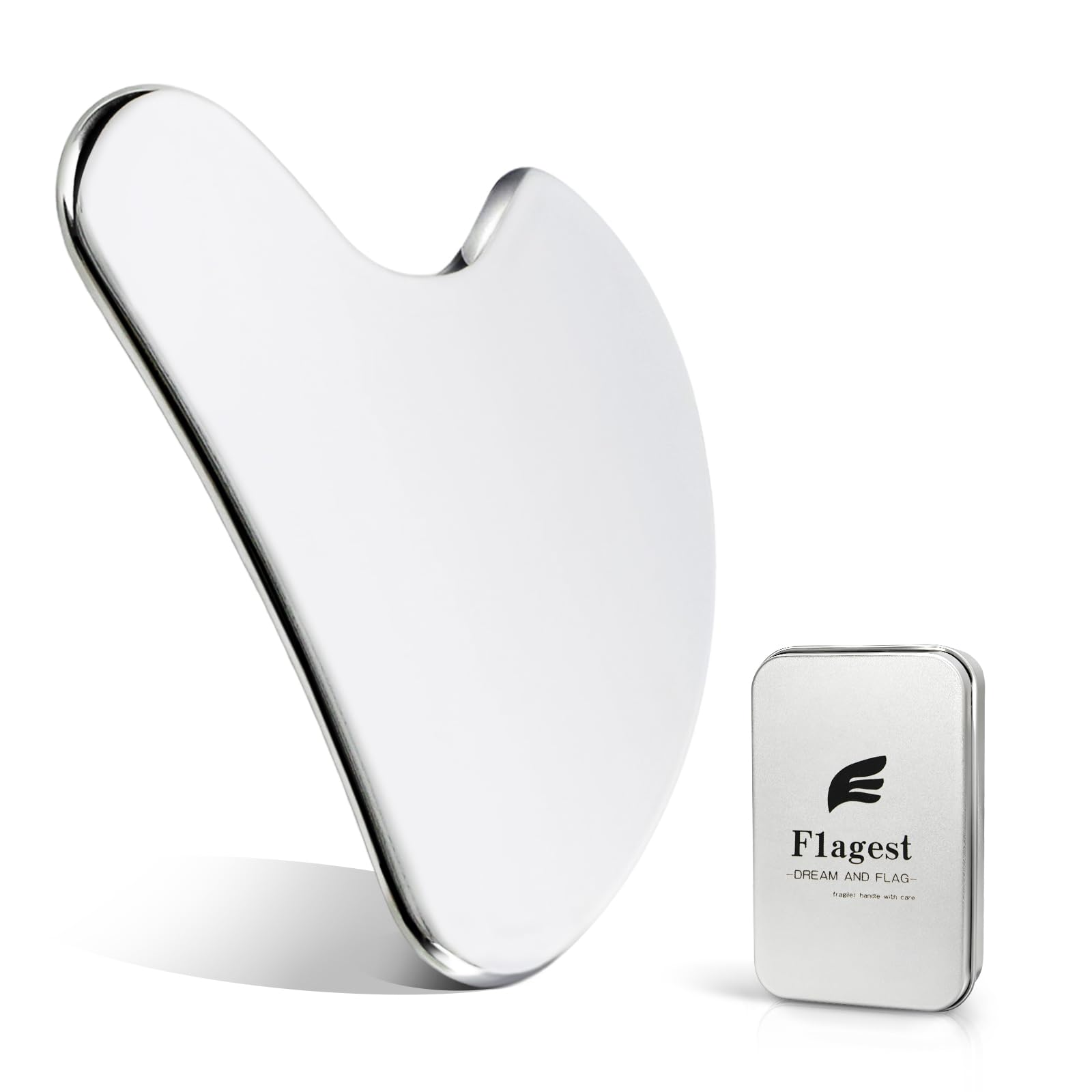Flagest Stainless Steel Gua Sha Facial Tools - Face Massage Tools - Smooth Durable Metal Guasha Tool for Face Body Reduce Puffiness - Massage Scraper Heart Shape Gift (Silver)