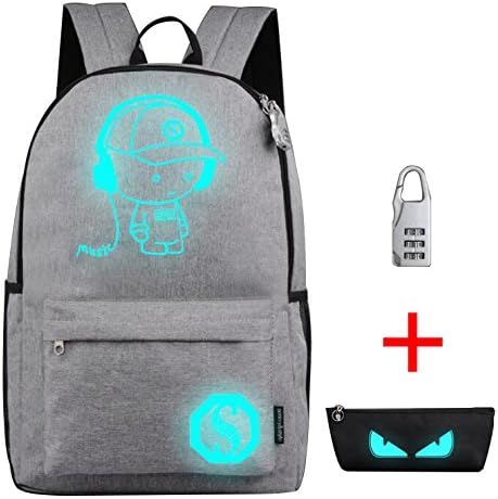 Lankony Anime Luminous Backpack School Bag Laptop Bag with USB Charging Port Casual Travel Shoulder Daypack