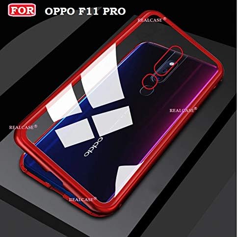 Oppo F11 Pro Back Cover Case, REALCASE® Luxury Magnetic Adsorption Case [360 Full Body Protection] [Metal Frame] [Support Wireless Charge] Clear Hard Glass Back Cover for Oppo F11 Pro (Red)