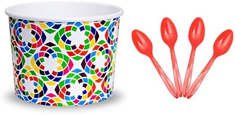 Disposable Ice Cream Sundae Bowls and Cups with Spoons Kit. Ideal for Kids Party. Comes with 50 Cups and 50 Spoons.
