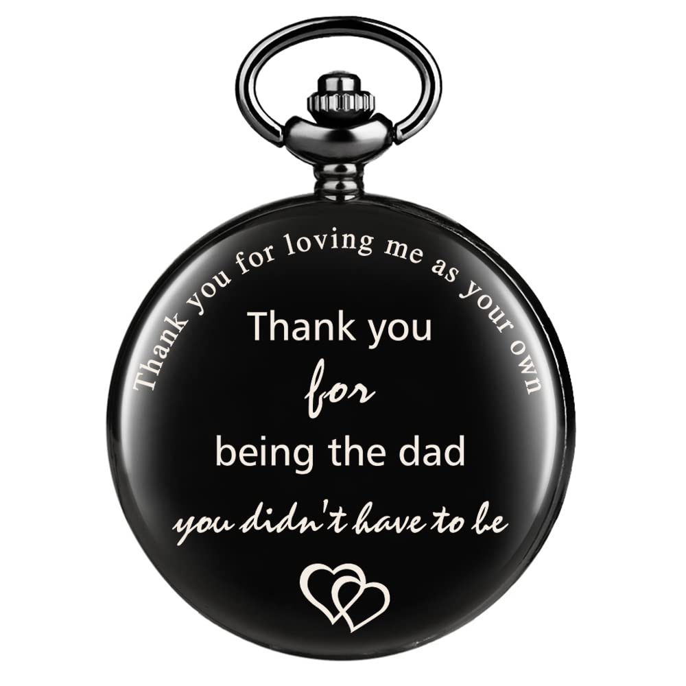 Tiong Stepdad Pocket Watch Father Day Gifts from Daughter Son Vintage Quartz Pocket Watches with Chain for Men Thank You for Loving Me as Your Own Thank You for Being The Dad You Didn't Have to Be