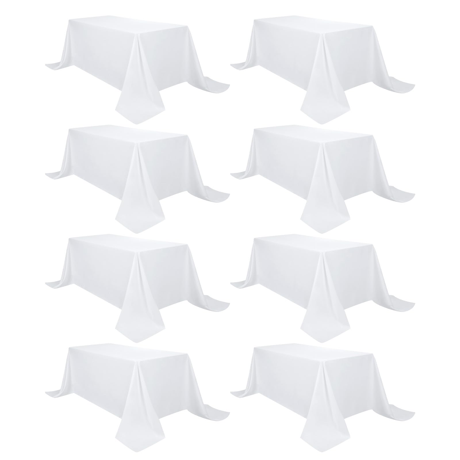 Photo 1 of 8 Pack White Tablecloth 90 x 132 Inch Polyester Table Cloth for 6 Foot Rectangle Tables, Wrinkle Resistant Washable Decorative Fabric Covers for Wedding Party Banquet Buffet and Camping