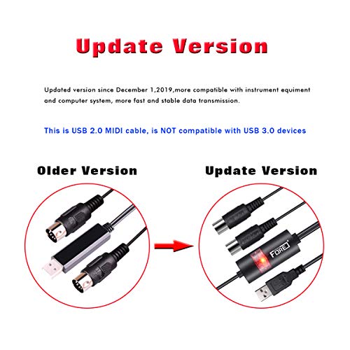 FORE USB IN-OUT Recording MIDI Interface Converter/Adapter Snake Cable with 5-PIN DIN MIDI Cable for PC/Laptop/Mac
